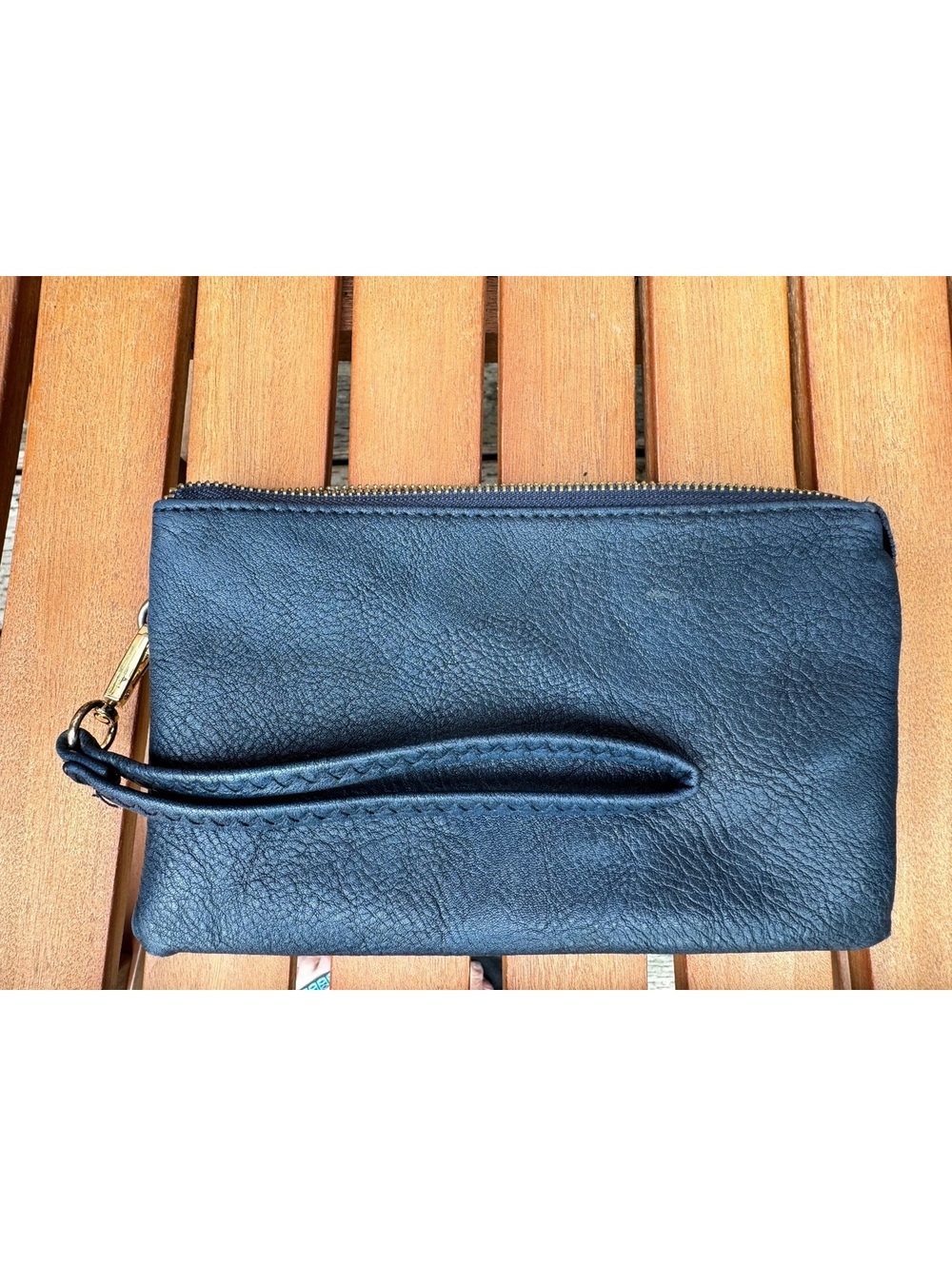 JEN & Co. Navy Leather Wristlet Clutch Purse